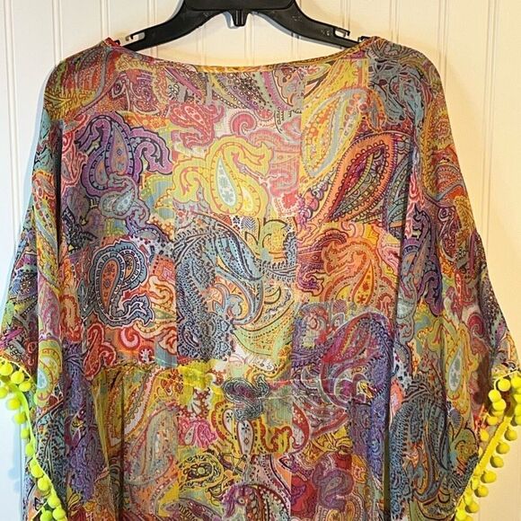BLEU ROD BEATTIE Beach Cover Up Women’s Size Large Multicolor PomPom Fringed - Picture 5 of 7
